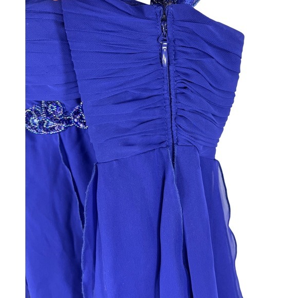 Y2K Babydoll Fairy Prom Dress 3/4 Blue Purple Beaded One Shoulder Asymmetric Hem - Picture 10 of 16